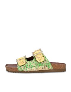 Ekp Ciabatta Arizona Doppia Fibbia Strass Rafia Verde Giallo