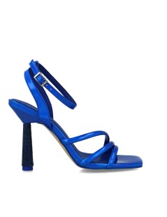 Menbur Sandalo Tacco Strass Braccialetto Laminato Blu Elettrico