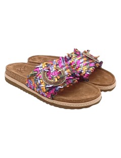 Ekp Ciabatta Fasciona Intrecciate Spilla Strass Fibbia Multi Fuxia