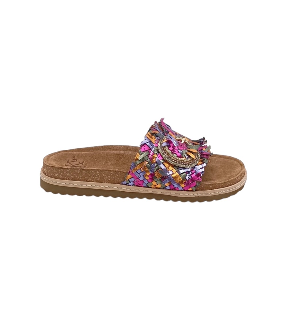 Ekp Ciabatta Fasciona Intrecciate Spilla Strass Fibbia Multi Fuxia