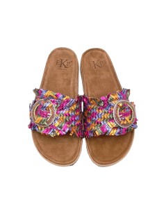 Ekp Ciabatta Fasciona Intrecciate Spilla Strass Fibbia Multi Fuxia