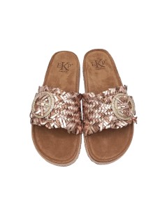 Ekp Ciabatta Fasciona Intrecciate Spilla Strass Fibbia Bronzo