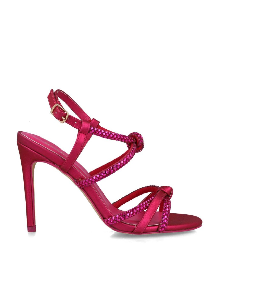 Menbur Sandalo Tacco Spillo Nodo Tessuto Strass Fucsia
