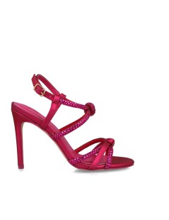 Menbur Sandalo Tacco Spillo Nodo Tessuto Strass Fucsia