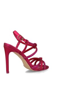 Menbur Sandalo Tacco Spillo Nodo Tessuto Strass Fucsia