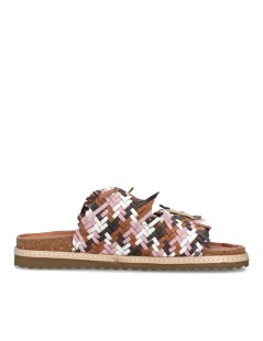 Ekp Ciabatta Doppia Fascia Intrecci Spilla Strass Fibbia Multi Cuoio