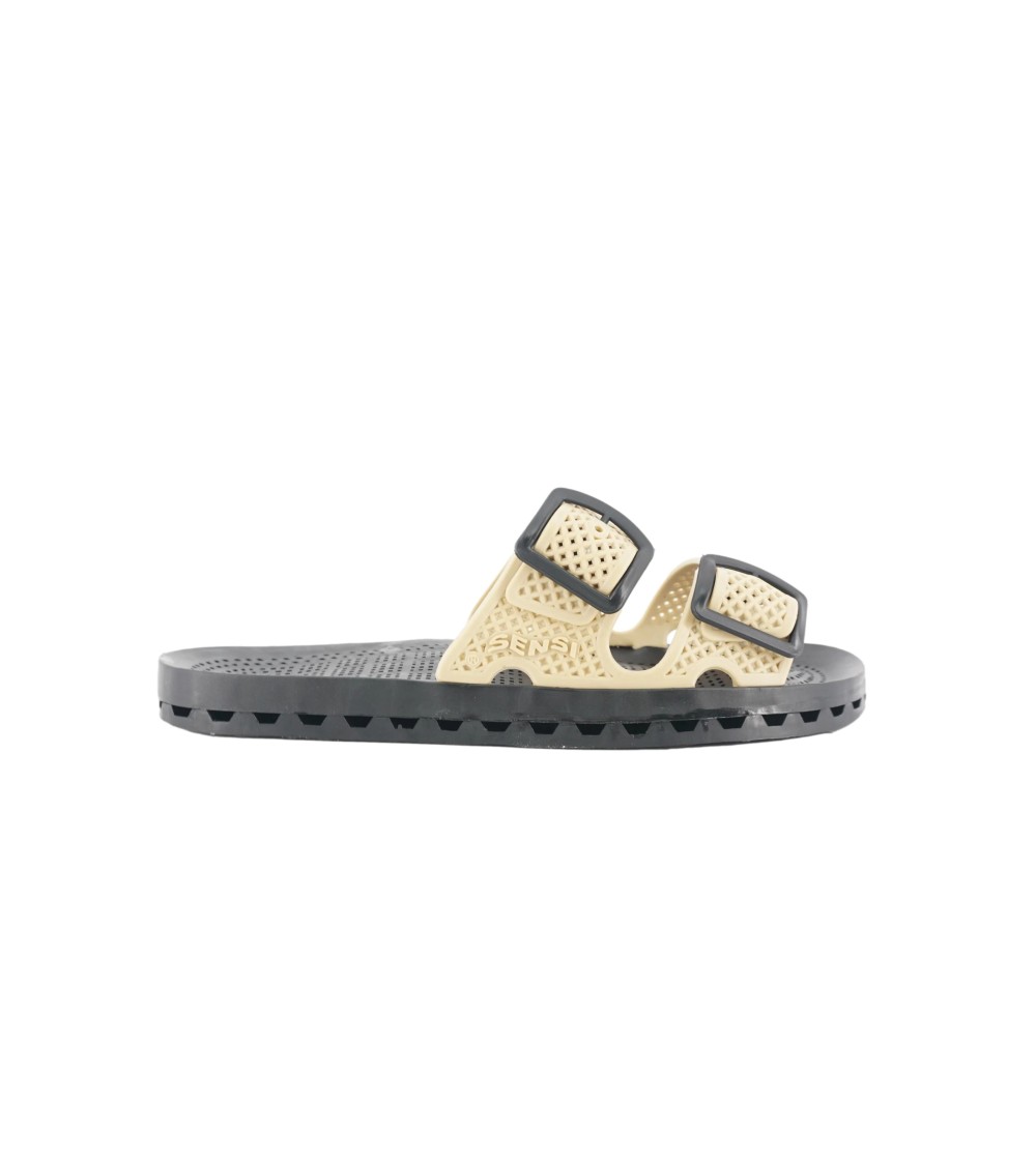 Sensi Ciabattina Uomo Gomma Doppia Fascia Fibbia Beige