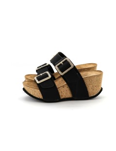 Goldstar Ciabatta Zeppa Media Doppia Fascia Fibbia Strass Nero