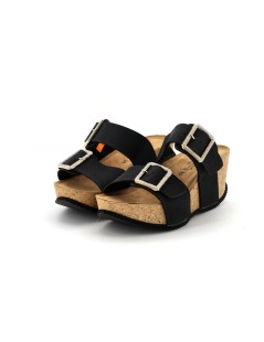 Goldstar Ciabatta Zeppa Media Doppia Fascia Fibbia Strass Nero