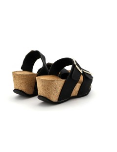 Goldstar Ciabatta Zeppa Media Doppia Fascia Fibbia Strass Nero