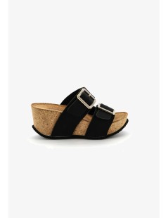 Goldstar Ciabatta Zeppa Media Doppia Fascia Fibbia Strass Nero