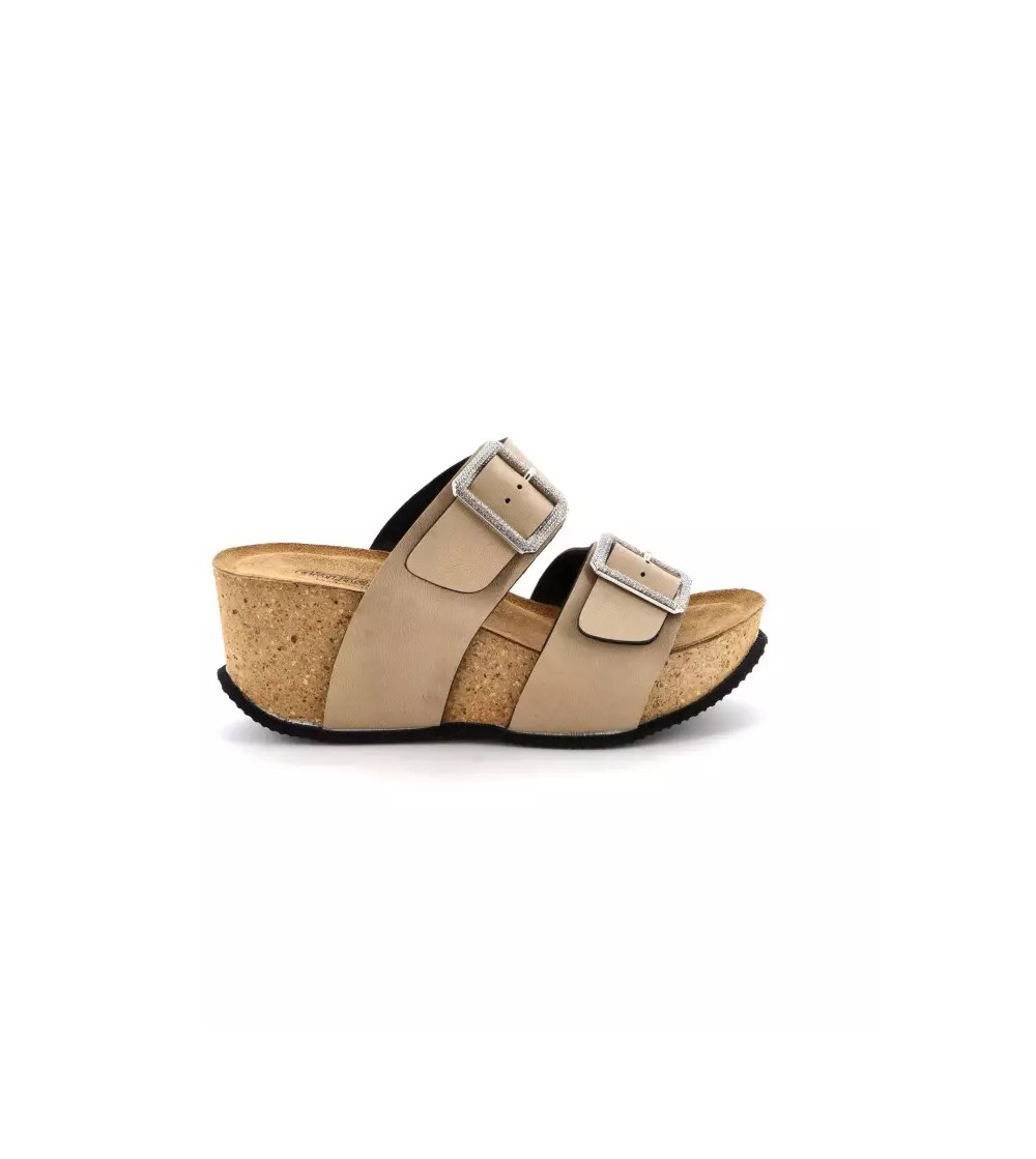 Goldstar Ciabatta Zeppa Media Doppia Fascia Fibbia Strass Sabbia