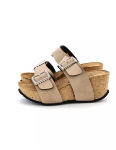 Goldstar Ciabatta Zeppa Media Doppia Fascia Fibbia Strass Sabbia