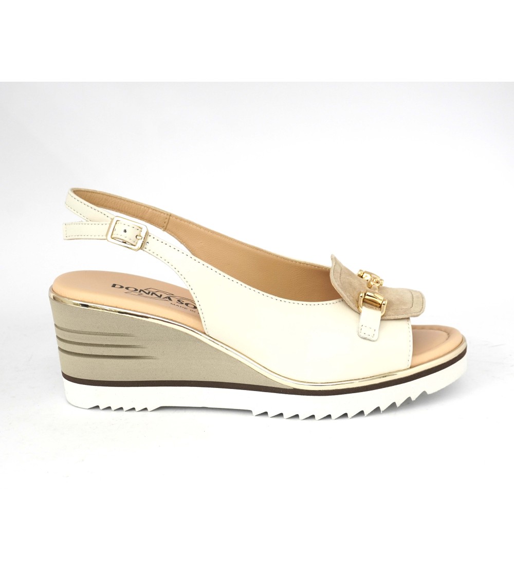 Donna Soft Sandalo Comfort Zeppa Camoscio Nappa Avorio