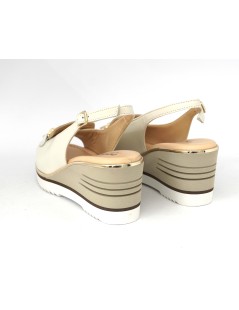 Donna Soft Sandalo Comfort Zeppa Camoscio Nappa Avorio