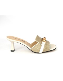 MOT-Clè Ciabattina Tacco Medio Morsetto Rafia Pelle Avorio