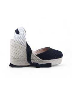 Raquel Perez Sandalo Espadrillas Corda Tallone Semichiuso Nastri Nero