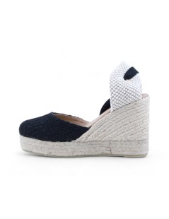 Raquel Perez Sandalo Espadrillas Corda Tallone Semichiuso Nastri Nero