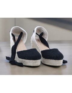 Raquel Perez Sandalo Espadrillas Corda Tallone Semichiuso Nastri Nero