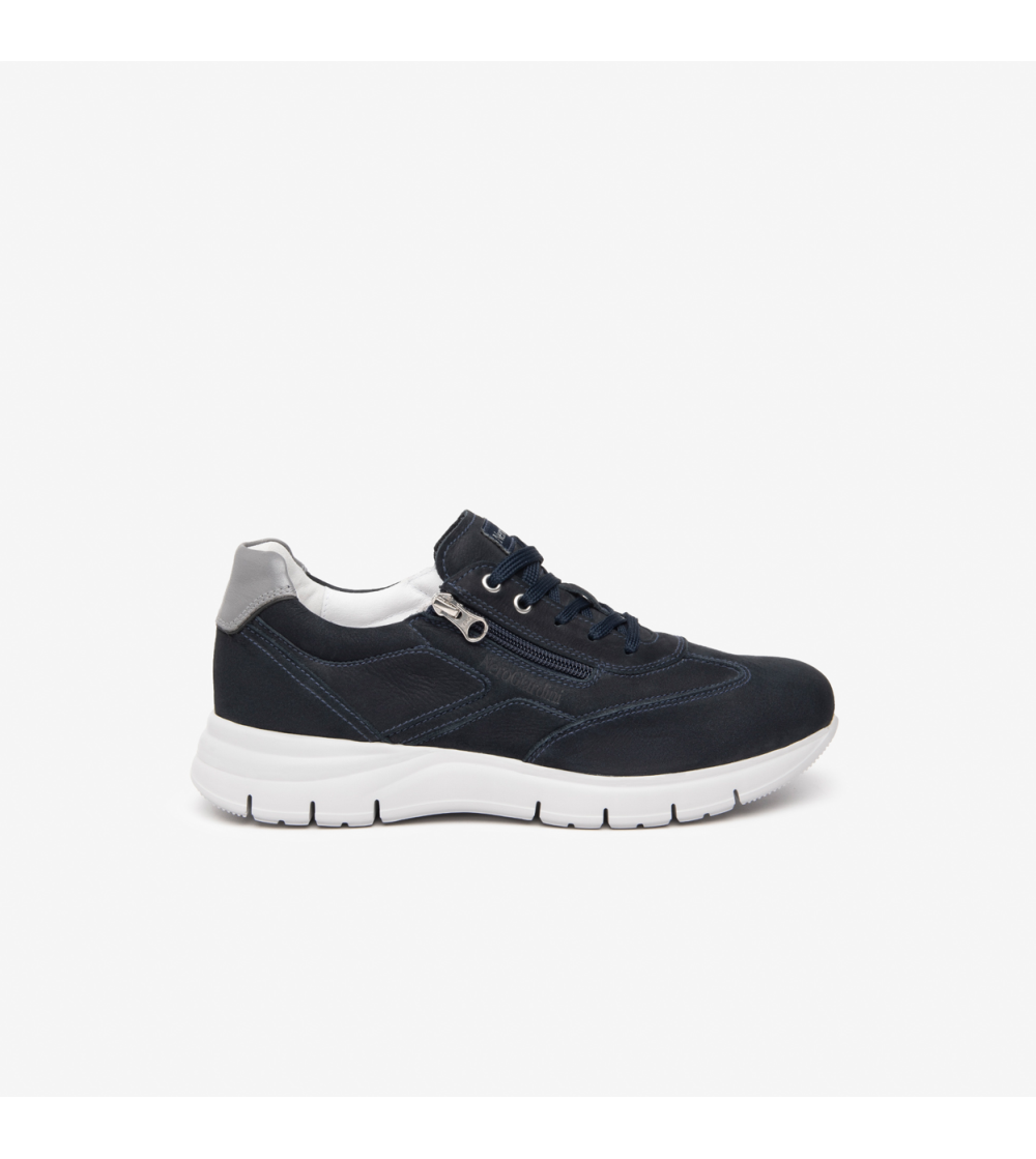 Nero Giardini Sneakers Fondo Alto Zip Laterale Nabuk Navy