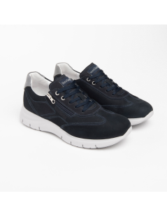 Nero Giardini Sneakers Fondo Alto Zip Laterale Nabuk Navy