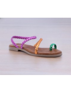 Raquel Perez Sandalo Fascia Alluce Collo e Caviglie Intrecciate Fuxia Arancio