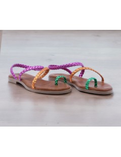 Raquel Perez Sandalo Fascia Alluce Collo e Caviglie Intrecciate Fuxia Arancio