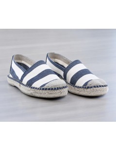 Raquel Perez Slipon Uomo Righe Tela Corda Beige Blu