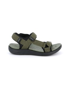 Grunland Sandalo Uomo Sport Gomma Tessuto 3 Velcro Nero Kaki