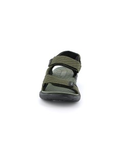 Grunland Sandalo Uomo Sport Gomma Tessuto 3 Velcro Nero Kaki