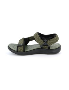 Grunland Sandalo Uomo Sport Gomma Tessuto 3 Velcro Nero Kaki
