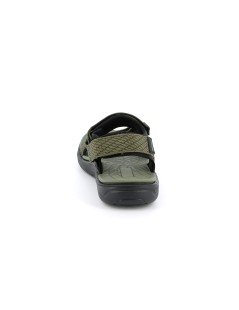 Grunland Sandalo Uomo Sport Gomma Tessuto 3 Velcro Nero Kaki