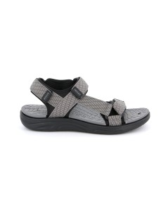 Grunland Sandalo Uomo Sport Gomma Tessuto 3 Velcro Nero Grigio
