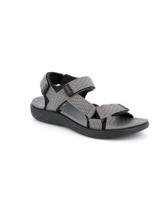 Grunland Sandalo Uomo Sport Gomma Tessuto 3 Velcro Nero Grigio