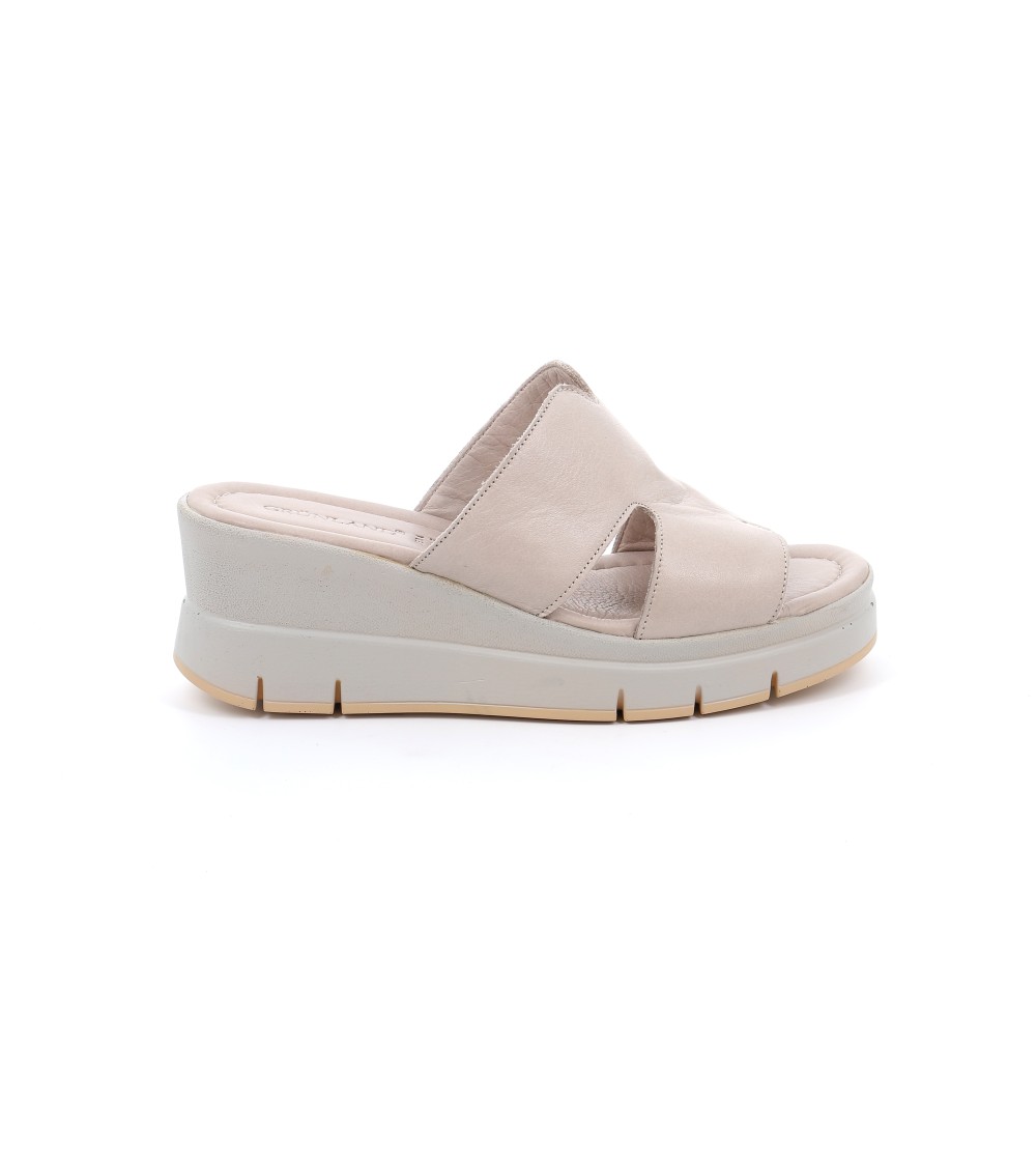 Grunland Ciabatta Zeppa Alta Monofascia Nappa Morbida Grigio