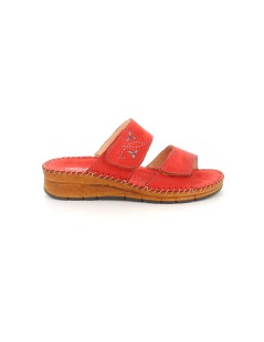 Grunland Ciabatta Comfort Cucita 2 Velcro Tutto Pelle Rosso