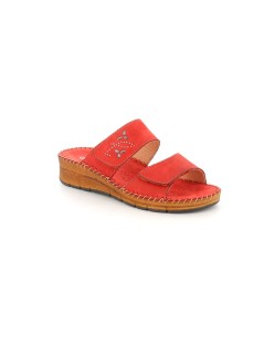 Grunland Ciabatta Comfort Cucita 2 Velcro Tutto Pelle Rosso