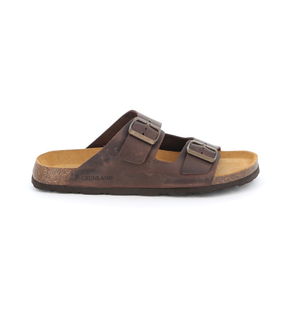 Grunland Ciabatta Uomo Arizona Birk 2 Fibbie Pelle Mogano