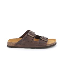 Grunland Ciabatta Uomo Arizona Birk 2 Fibbie Pelle Mogano