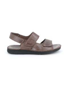 Grunland Sandalo Uomo Cucito Tutto Pelle 3 Velcro Caffè
