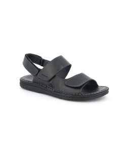 Grunland Sandalo Uomo Cucito Tutto Pelle 3 Velcro Nero