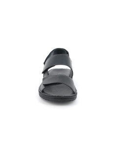Grunland Sandalo Uomo Cucito Tutto Pelle 3 Velcro Nero