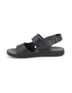 Grunland Sandalo Uomo Cucito Tutto Pelle 3 Velcro Nero
