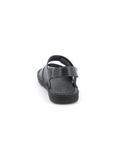 Grunland Sandalo Uomo Cucito Tutto Pelle 3 Velcro Nero