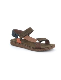 Grunland Sandalo Uomo Sport 3 Velcro Camoscio Multi Testa di Moro