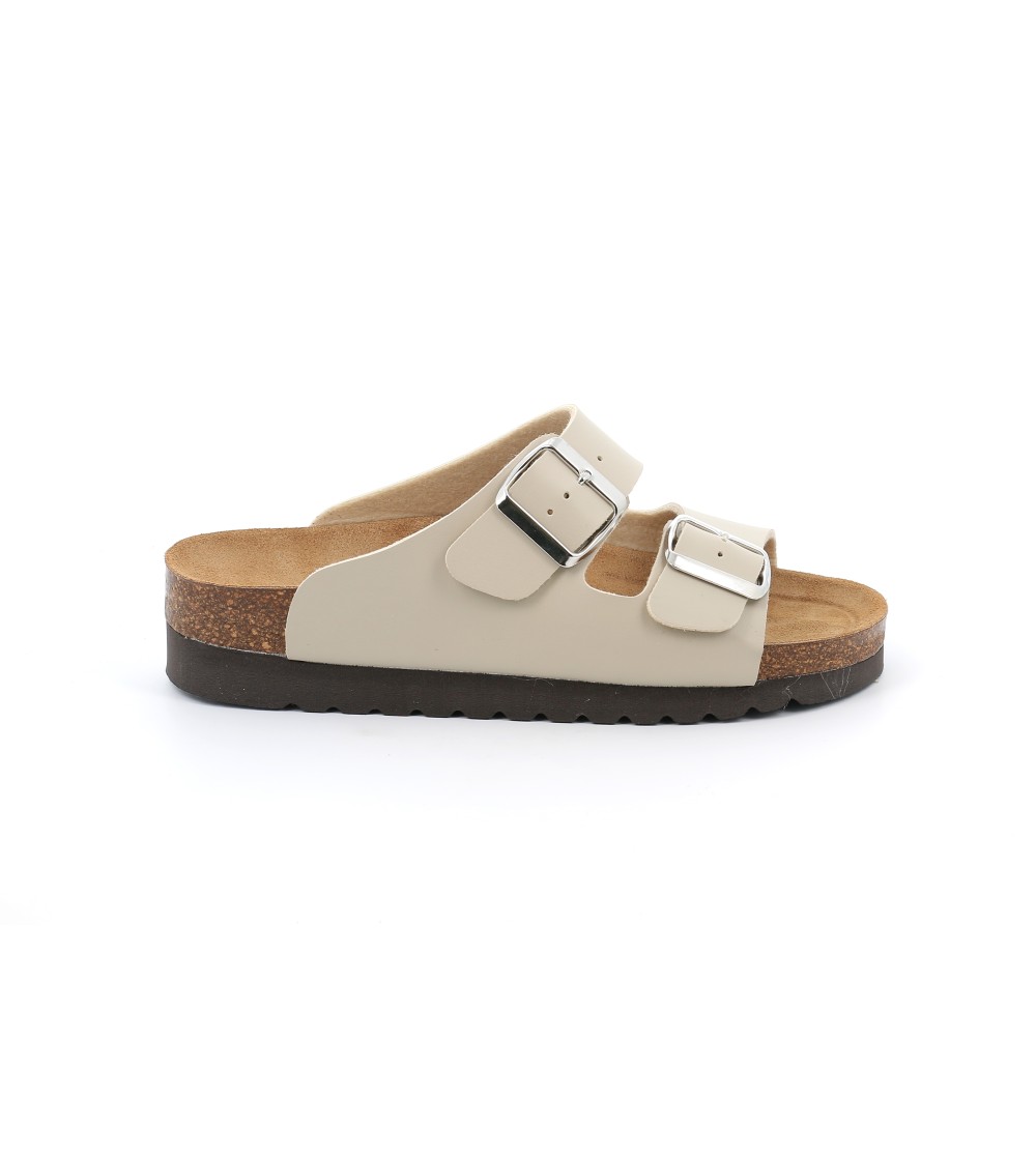 Grunland Ciabatta Donna Bio Birk Zeppa Alta 2 Fibbie Beige