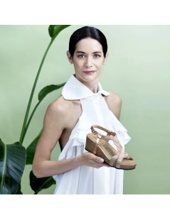 Grunland Sandalo Zeppa Sughero Tessuto Incrocio Rosa Rame