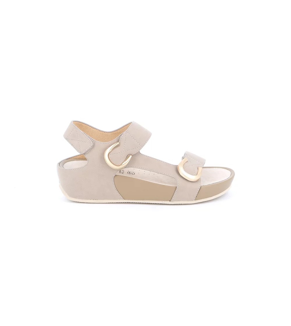 Grunland Sandalo Fit Ammortizzante 3 Fasce Velcro Oro Beige