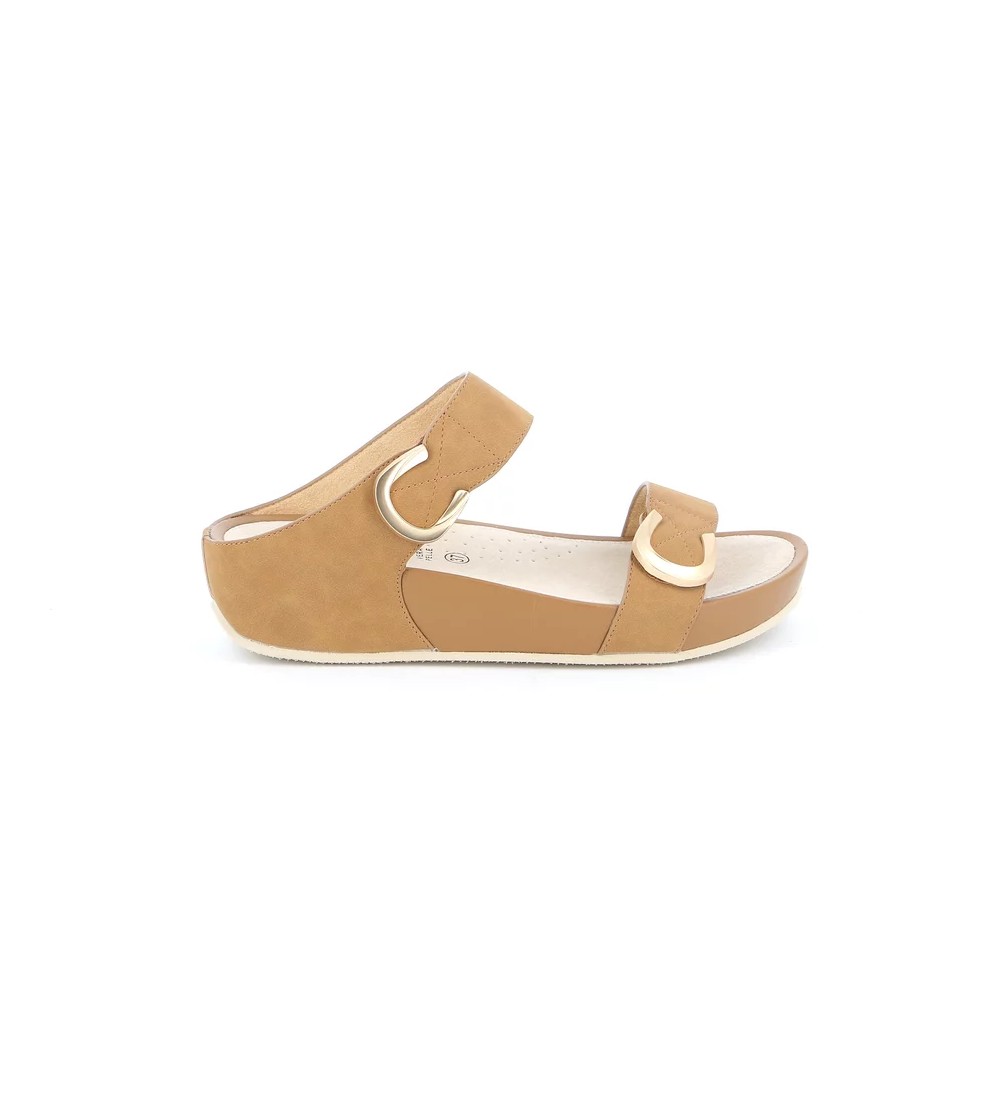 Grunland Ciabatta Fit 2 Fasce Velcro Regolabile Cuoio
