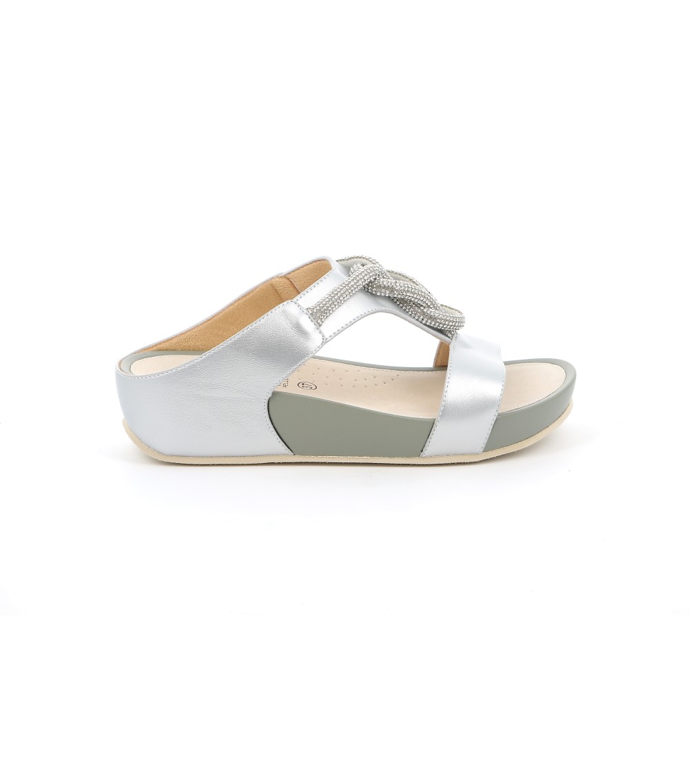 Grunland Ciabatta Fit 2 Fasce Gioiello Strass Argento